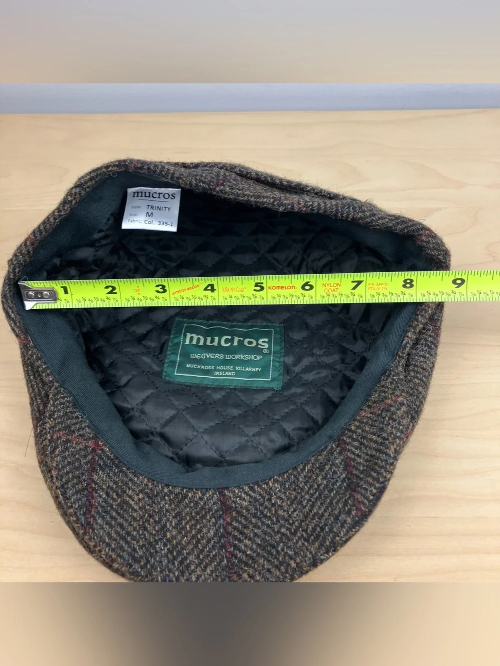 Mucros Weavers Hat Trinity Tweed 100% Wool Newsboy Cabbie Hat Size M Brown Plaid